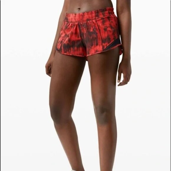 Lululemon Hottie Hot Shorts Red/Black Tie-Dye Running Shorts 8 - Picture 1 of 6